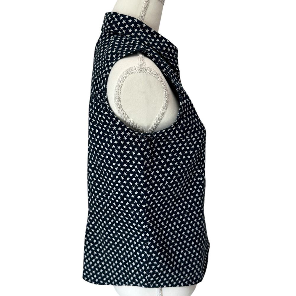 TANTRUMS Navy with White Stars Vintage Sleeveless Blouse Womens PM Patriotic - Picture 3 of 11